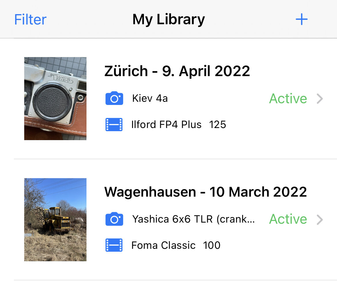 Screenshot der App «Film Shots» für iOS
