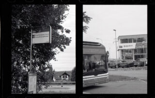 Im Bus ins Zentrum: Start im Grünen.