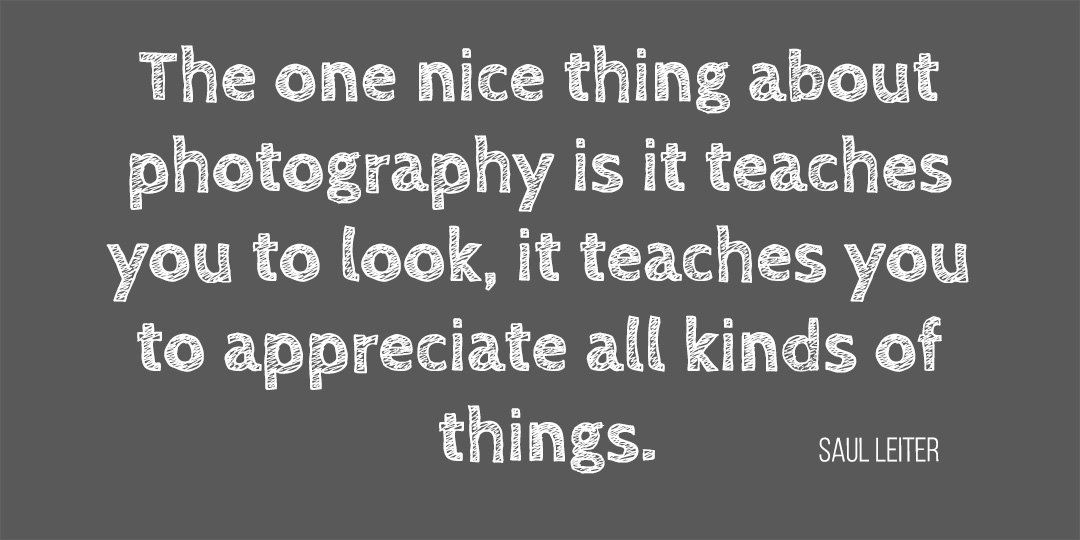 Zitat von Saul Leiter: "The one nice thing about photography is it teaches you to look, it teaches you to appreciate all kinds of things."